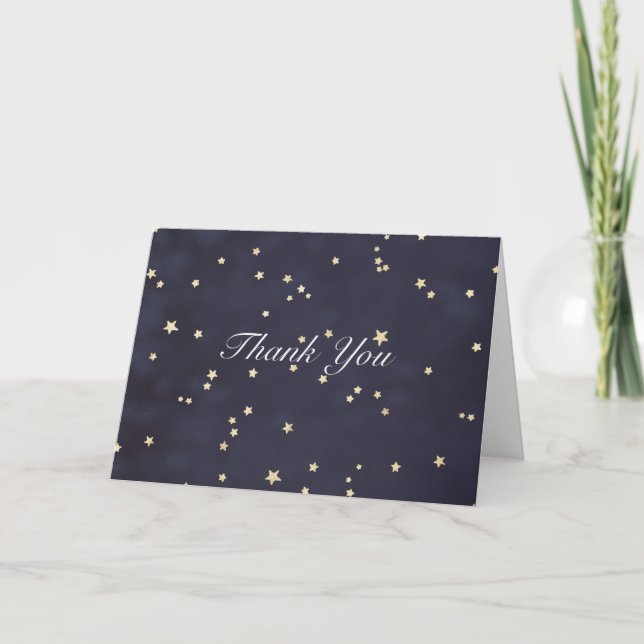 Tarjeta Elegante guión noche cielo y estrellas doradas gra (Anverso)