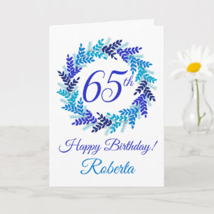 Tarjeta Elegante guirnalda azul 65 cumpleaños