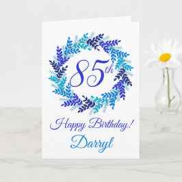 Tarjeta Elegante guirnalda azul 85 cumpleaños