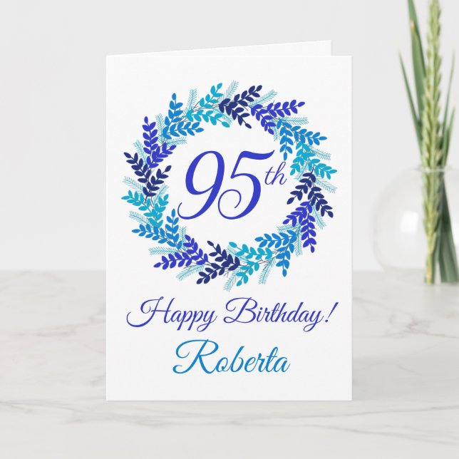 Tarjeta Elegante guirnalda azul 95º cumpleaños (Anverso)