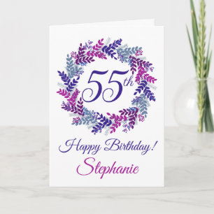 Tarjeta Elegante guirnalda rosada púrpura 55º cumpleaños