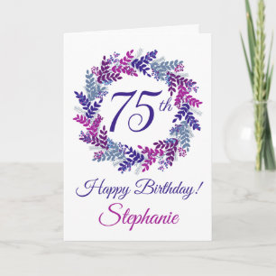 Tarjeta Elegante guirnalda rosada púrpura 75º cumpleaños