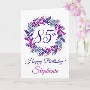 Tarjeta Elegante guirnalda rosada púrpura 85º cumpleaños