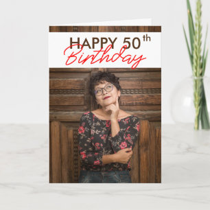 Tarjeta Elegante Hermana Fotográfica Blanca y Marrón en 50
