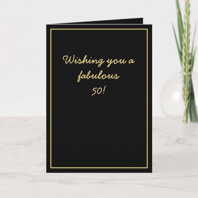 Tarjeta Elegante Hermano de Guión Negro y Oro 50 cumpleaño (Anverso)
