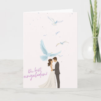 Tarjeta Elegante Hochzeitseinladung mit Brautpaar & Tauben