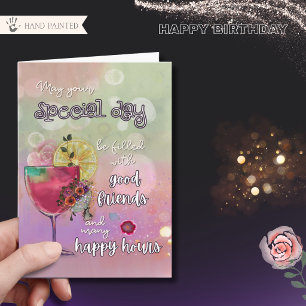 Tarjeta Elegante Hora Feliz de Cóctel de Neón Cumpleaños D