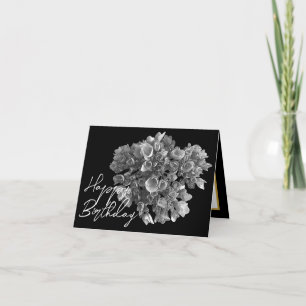 Tarjeta Elegante Hortensia Botánica Negra y Blanca Cumplea