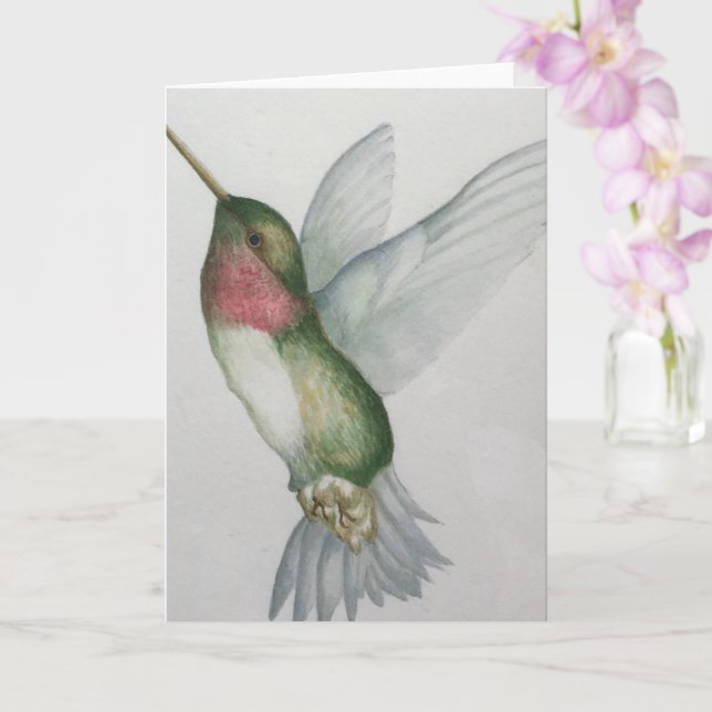 Tarjeta Elegante Hummingbird Watercolor Pintando Ave (Orquídea)