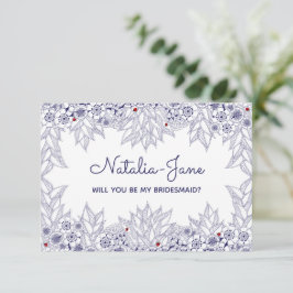 Tarjeta Elegante invitada de la dama de honor azul blanca