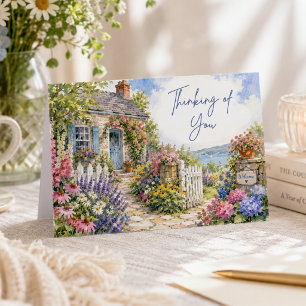 Tarjeta Elegante jardín de cottage con acuarela Pensando e