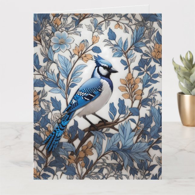 Tarjeta Elegante Jay Azul William Morris Inspirado (Planta pequeña)