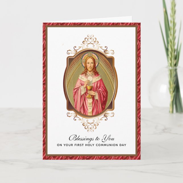 Tarjeta Elegante Jesús Primera Comunión Vintage (Anverso)