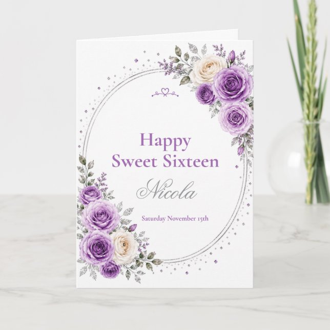 Tarjeta Elegante Lavanda Cumpleaños 16 (Anverso)
