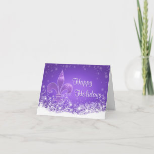 Tarjeta Elegante Lavanda Fleur-de-lis Vacaciones con copos
