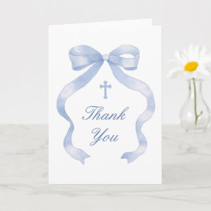 Tarjeta Elegante lazo azul Cruz Santa Agradecimiento Relig