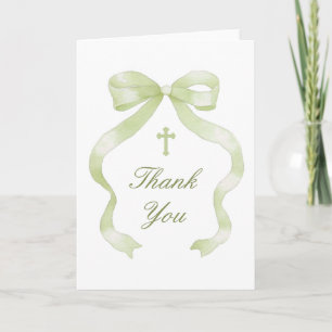 Tarjeta Elegante Lazo Verde Cruz Santa Agradecimiento Reli