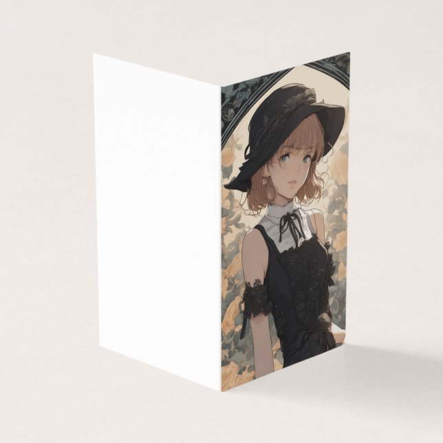 Tarjeta Elegante LBD Anime Pequeño vestido negro en blanco (Exterior)