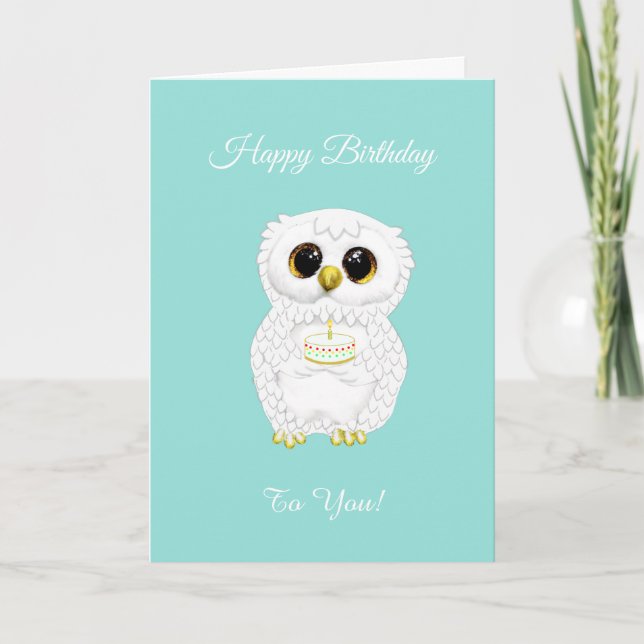 Tarjeta Elegante lechuza blanca en Verde azulado (Anverso)