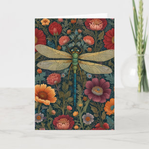 Tarjeta Elegante libélula floral de otoño art nouveau