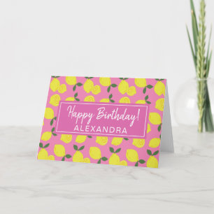 Tarjeta Elegante limón rosa y amarillo Feliz cumpleaños