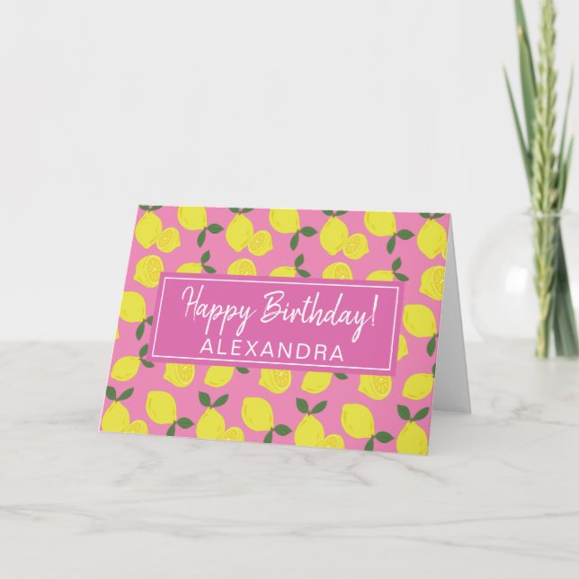 Tarjeta Elegante limón rosa y amarillo Feliz cumpleaños (Anverso)