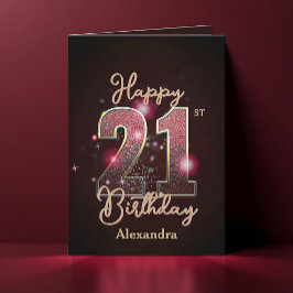 Tarjeta Elegante Lujo Sparkly Midnight Glow 21st Birthday