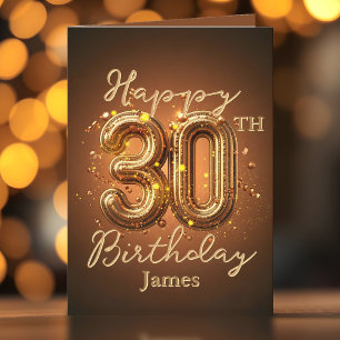 Tarjeta Elegante Lujoso Cumpleaños 30 en Dorado y Marrón