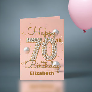 Tarjeta Elegante Lujoso Dorado y Rosa Suave Cumpleaños 70
