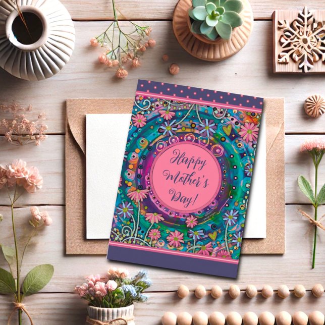 Tarjeta Elegante madre floral Bonito azul rosa Día de la M (Subido por el creador)