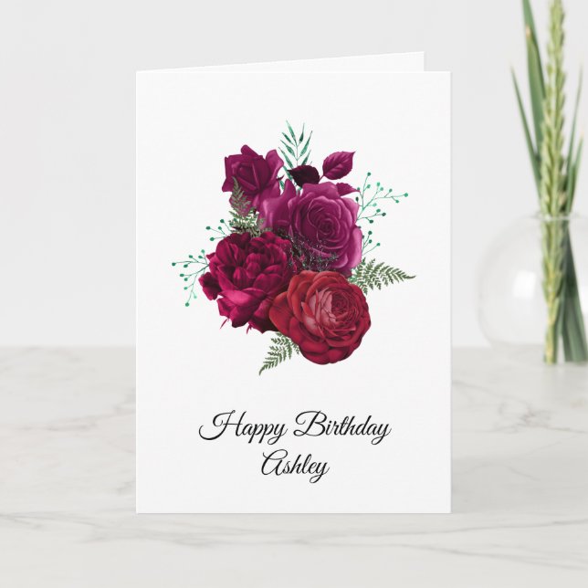 Tarjeta Elegante Magenta Rosa Floral Bouquet Cumpleaños (Anverso)
