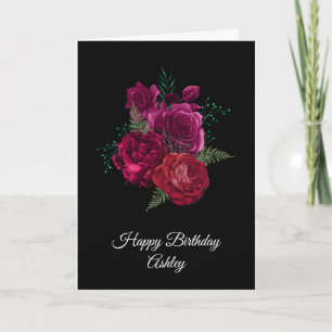 Tarjeta Elegante Magenta Rosa Floral Bouquet Cumpleaños