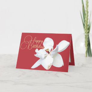 Tarjeta Elegante Magnolia Blanca Cumpleaños Botánico Color