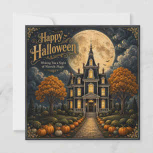 Tarjeta Elegante Mansión Embrujada Halloween