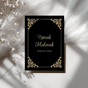 Tarjeta Elegante Marco Antiguo Negro Felicitación Umrah Mu