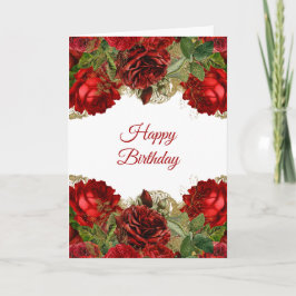 Tarjeta Elegante marco floral rosa roja cumpleaños