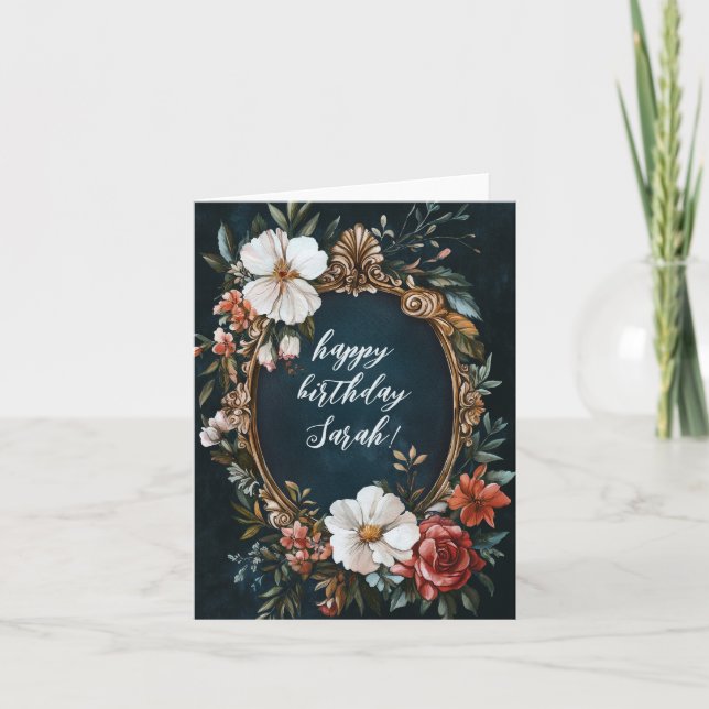 Tarjeta Elegante marco floral Vintage PERSONALIZADO NOMBRE (Anverso)