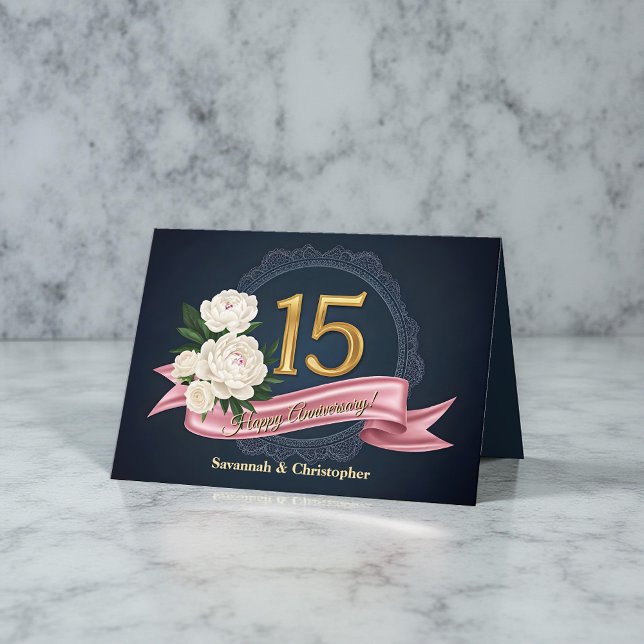 Tarjeta Elegante marina y 15º aniversario Boda de oro (Subido por el creador)
