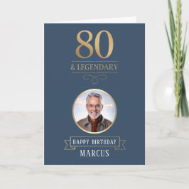 Tarjeta Elegante marina y oro 80 y legendario cumpleaños