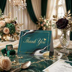 Tarjeta Elegante Mármol Teal y Agata Dorada Gracias 