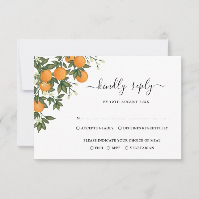 Tarjeta Elegante matrimonio Naranja de cítricos botánicos  (Anverso)