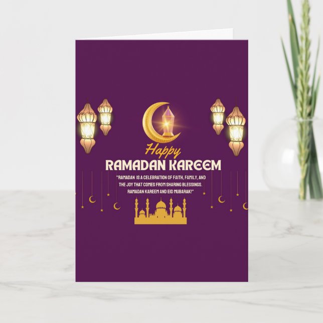 Tarjeta Elegante Media Luna de Oro Feliz Ramadan Mubarak (Anverso)