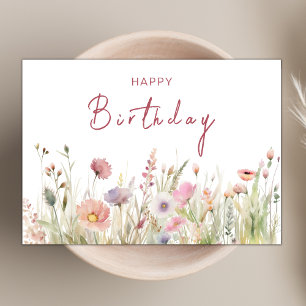 Tarjeta Elegante Moda Boho Wildflower Tema Feliz cumpleaño