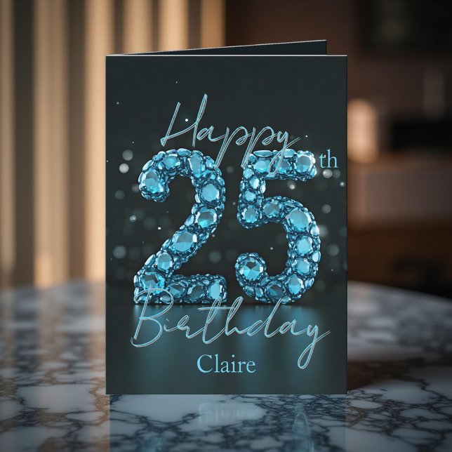 Tarjeta Elegante Moda zafiro azul y negro 25 cumpleaños (Subido por el creador)