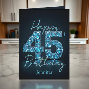 Tarjeta Elegante Moda zafiro azul y negro 45 cumpleaños
