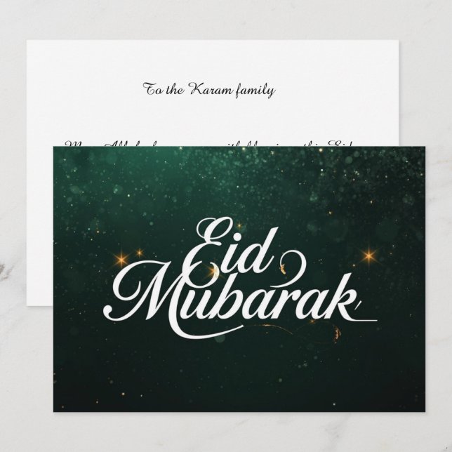 Tarjeta elegante moderna personalizada de Eid Muba (Anverso / Reverso)
