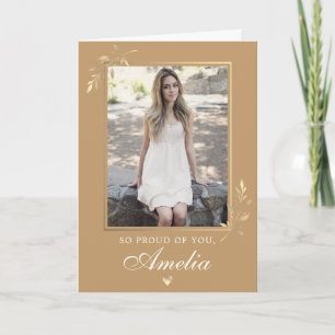 Tarjeta Elegante Moderno Beige Dorado Foto Graduación