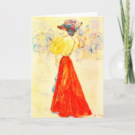 TARJETA ELEGANTE MODERNO CON UNA FALDA ROJA DE HENRY SOMM