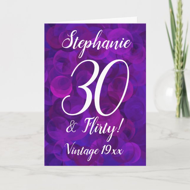 Tarjeta Elegante morado 30 y cumpleaños personalizado de l (Anverso)