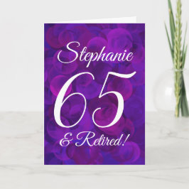 Tarjeta Elegante morado 65 y jubilado feliz retiro